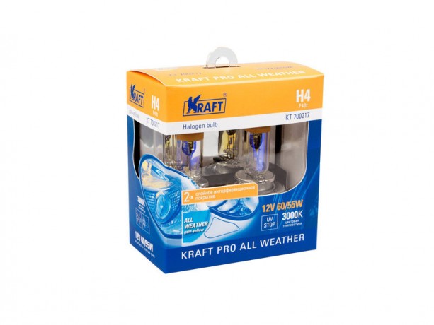Автолампа H4 12v 60/55w (P43t) Kraft Pro All Weather (2шт. блистер БОКС) купить недорого с доставкой в Апатиты