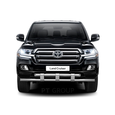 Защита переднего бампера двойная с пластинами d63/63мм (НПС) Toyota Land Cruiser 200 (2014-н.в.) купить недорого с доставкой в Апатиты