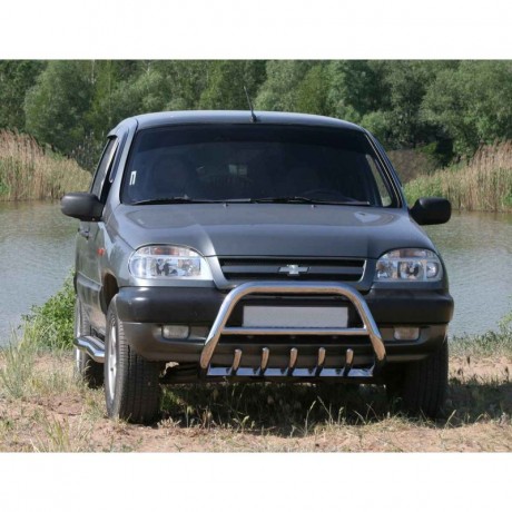 Кенгурин с дополнительной защитой двигателя «Низкий» (d63.5) B@3 2123 "Chevrolet Niv@", нержавеющая сталь купить недорого с доставкой в Апатиты