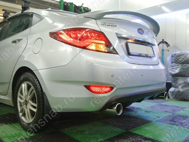 Диффузор заднего бампера var №3 (двойной выхлоп) для Hyundai Solaris (2010-2013) купить недорого с доставкой в Апатиты