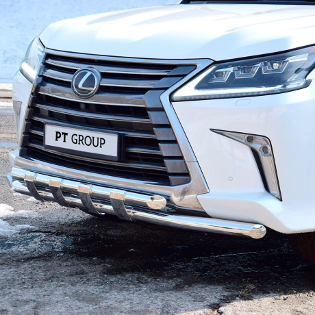 Защита переднего бампера двойная с пластинами d63/63мм (НПС) LEXUS 450D (2015-н.в.) купить недорого с доставкой в Апатиты
